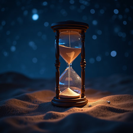 Hourglass on sand. Time concept. 3D Rendering.の素材
