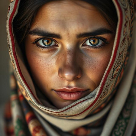 Close up portrait of a beautiful Arabian woman with hijab.の素材