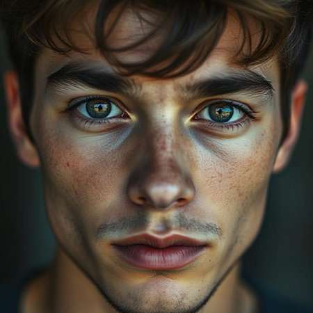 Portrait of a handsome young man with blue eyes. Close-up.の素材