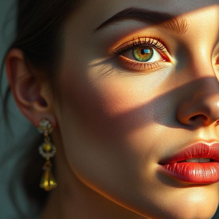 Closeup portrait of a beautiful young woman with bright make-up. Fashion photoの素材