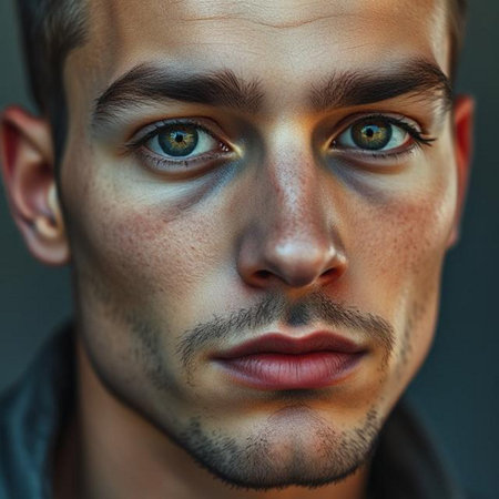 Close-up portrait of a handsome young man. Men's beauty, fashion.の素材