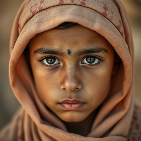 Portrait of a beautiful young Indian woman with sad expression.の素材