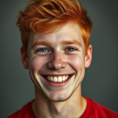 Portrait of a red-haired boy with freckles on his faceの素材