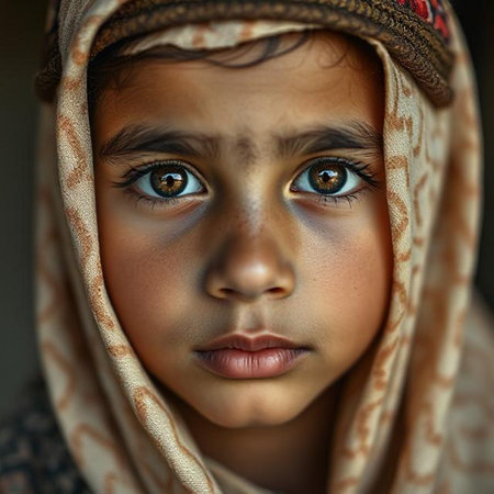 Portrait of a beautiful young Arabic girl with blue eyesの素材