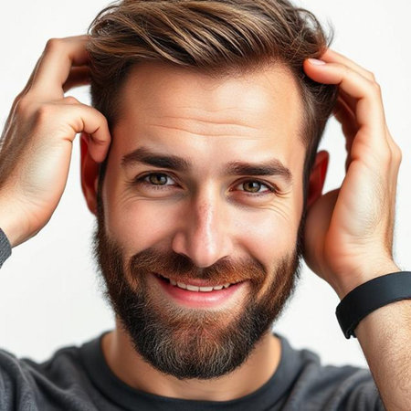 Portrait of a handsome young man with a beard on a white backgroundの素材