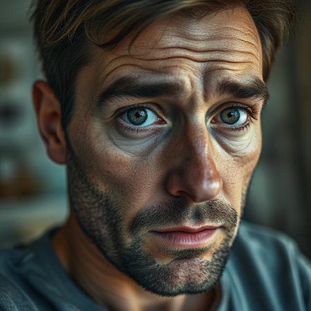 Portrait of an angry man looking at the camera in the kitchenの素材