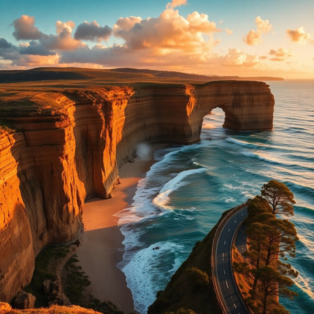 Sunset view of the Twelve Apostles, Great Ocean Road, Australiaの素材