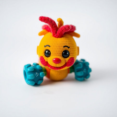 Handmade crochet animal isolated on a white background. Selective focus.の素材