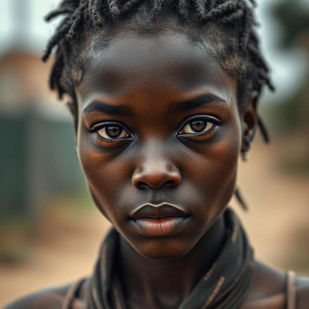 Portrait of a beautiful African little girl with braids.の素材