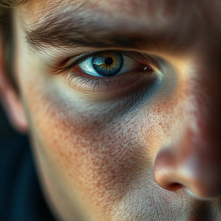 Close-up portrait of a young man with blue eyes. Studio shot.の素材