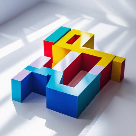 Colorful toy blocks on a white background with shadow from the windowの素材