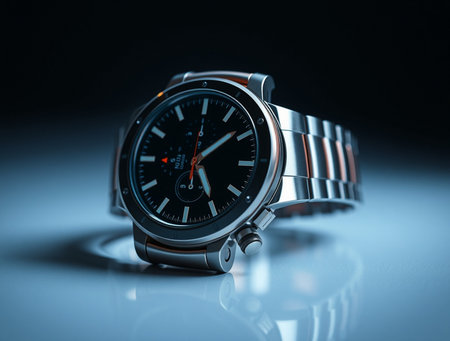 Men's wrist watch on a black background. 3d rendering.の素材