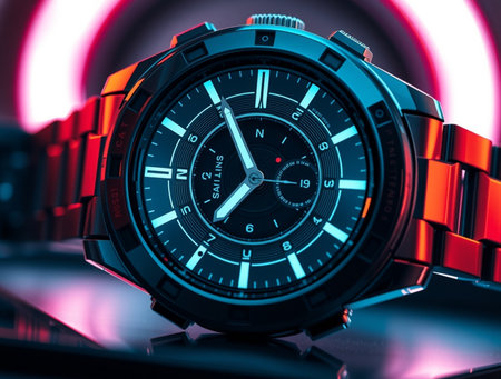 Wristwatch on a black background. 3d rendering toned imageの素材