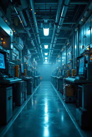 Industrial interior of a factory, 3d rendering toned imageの素材