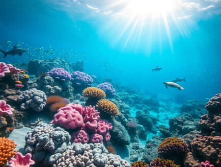 Coral reef with fishes and corals in the tropical sea.の素材