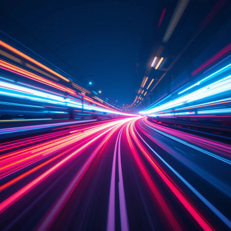 car light trails on the street in shanghai china.の素材