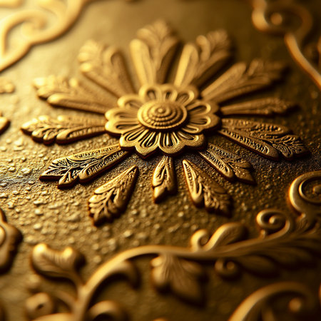 golden background with floral ornament close-up macro shot, shallow depth of fieldの素材
