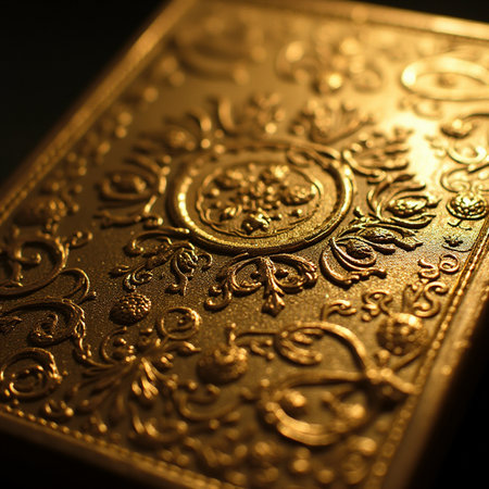 Gold ingot close up. Macro shot with shallow depth of field.の素材