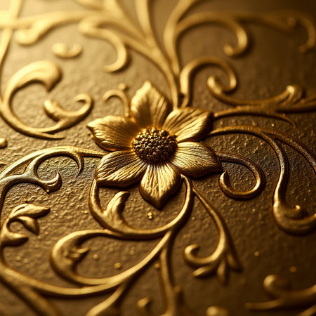 golden background with floral ornament close-up. toning. selective focusの素材