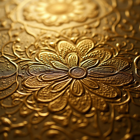 golden floral pattern on a golden background. close-upの素材