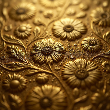 golden background with floral pattern, close-up, macro photoの素材