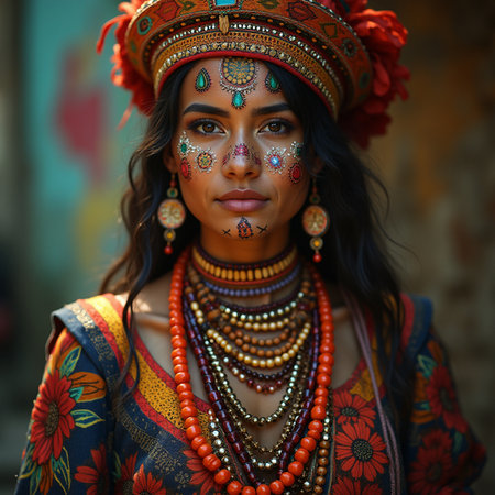Portrait of a beautiful young Indian woman with bright make upの素材