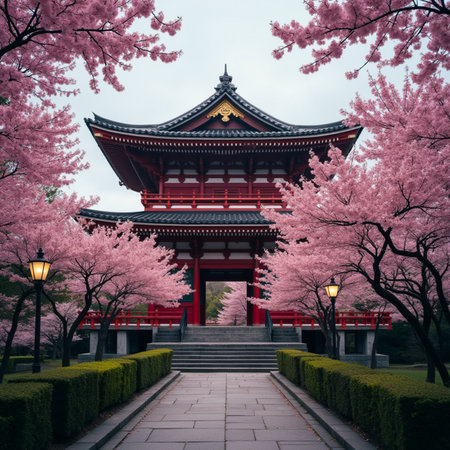Cherry blossom and Chinese temple in Kyoto, Japan.の素材