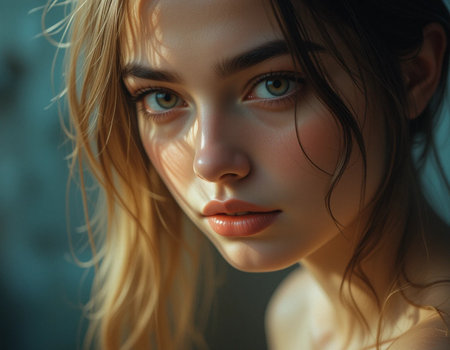 Close-up portrait of a beautiful girl with long hair. Beauty, fashion.の素材