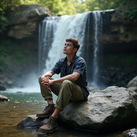 business, fashion, style and people concept - two happy men in sunglasses over autumn street backgroundの素材