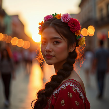 Handsome young man sitting on a rock in front of a waterfallの素材