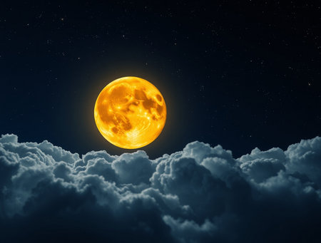 Full moon in the night sky with clouds. 3d rendering.の素材