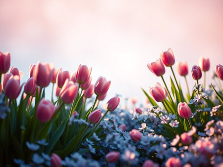 Tulips. Beautiful bouquet of tulips. colorful tulips. tulips in spring, colorful tulipsの素材