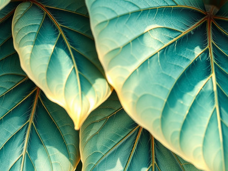 Close up of green leaf pattern texture background. Nature abstract background.の素材
