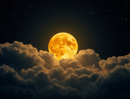 Full moon in the night sky with clouds. 3D Renderingの素材