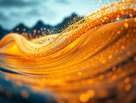 Abstract background with golden waves. 3d rendering, 3d illustration.の素材