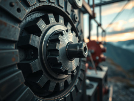Gear wheel on the cable car, close-up. 3d renderingの素材