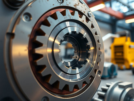 Close-up of the gear wheel in the factory. 3d renderingの素材