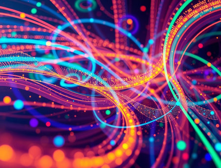 abstract background of glowing particles with depth of field and bokeh effectの素材