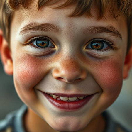 Portrait of a smiling boy with blue eyes. Close-up.の素材