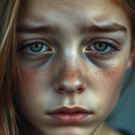 Close-up portrait of a beautiful young girl with frecklesの素材