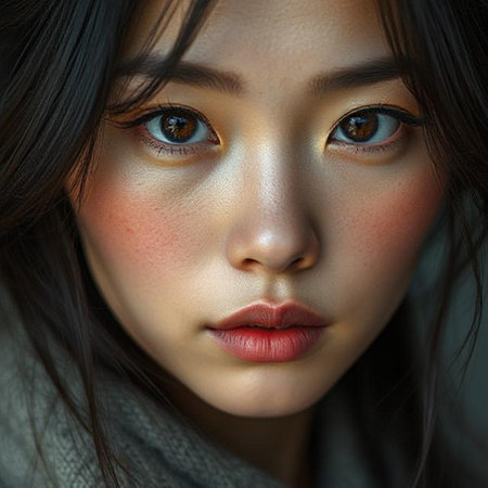 Closeup portrait of beautiful Asian woman with smoky eyes makeupの素材