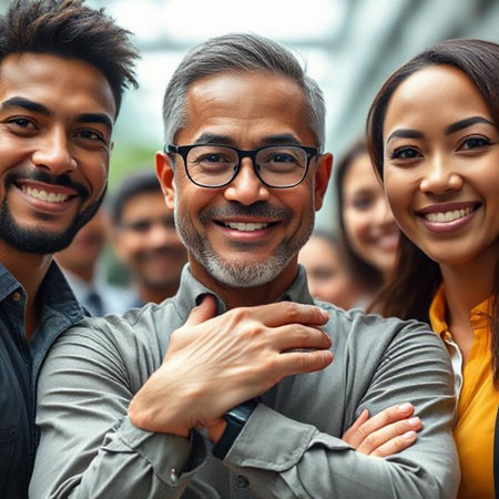 Portrait of group of multiethnic business people standing in officeの素材