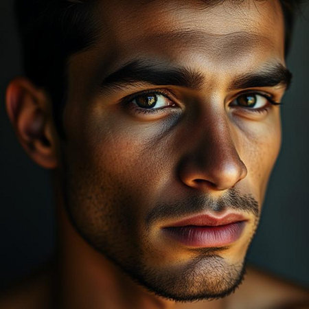 Close-up portrait of a handsome young man. Men's beauty, fashion.の素材
