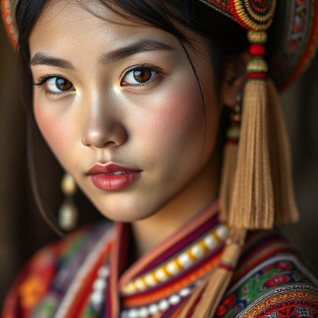 Portrait of a beautiful young Asian woman in traditional costume.の素材