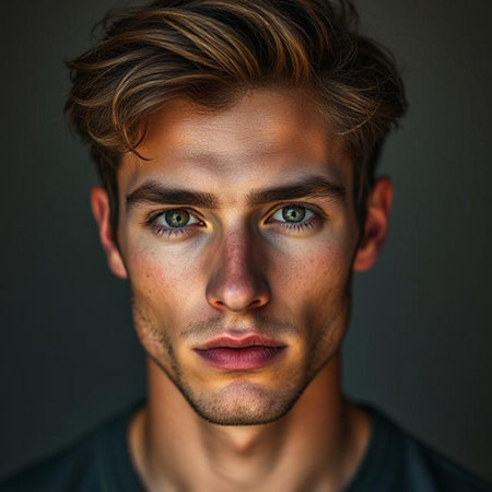 Close-up portrait of a handsome young man. Men's beauty, fashion.の素材