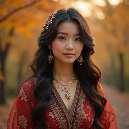 Portrait of a beautiful Asian woman in traditional Thai dressの素材