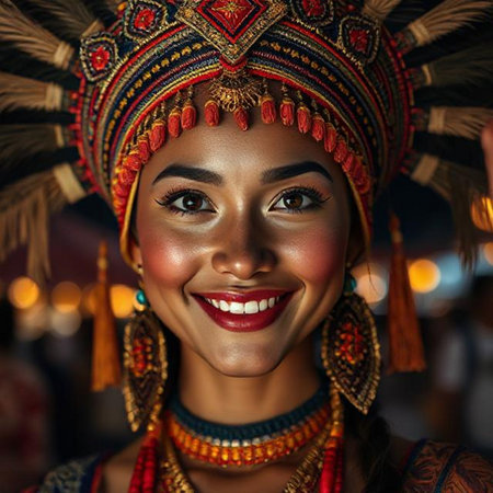 Portrait of a beautiful young woman wearing Indian costume at nightの素材