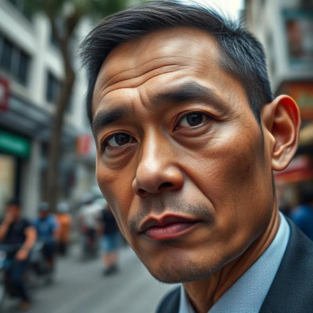 Portrait of a handsome Asian man in the streets of Kuala Lumpurの素材