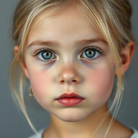 Portrait of a beautiful little girl with blond hair and blue eyesの素材