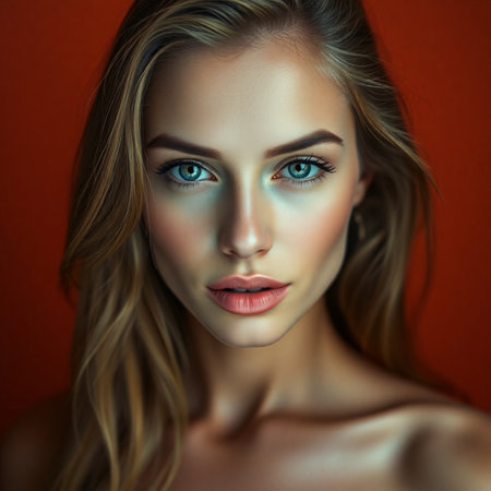 Portrait of a beautiful young woman with long blond hair. Beauty, fashion.の素材